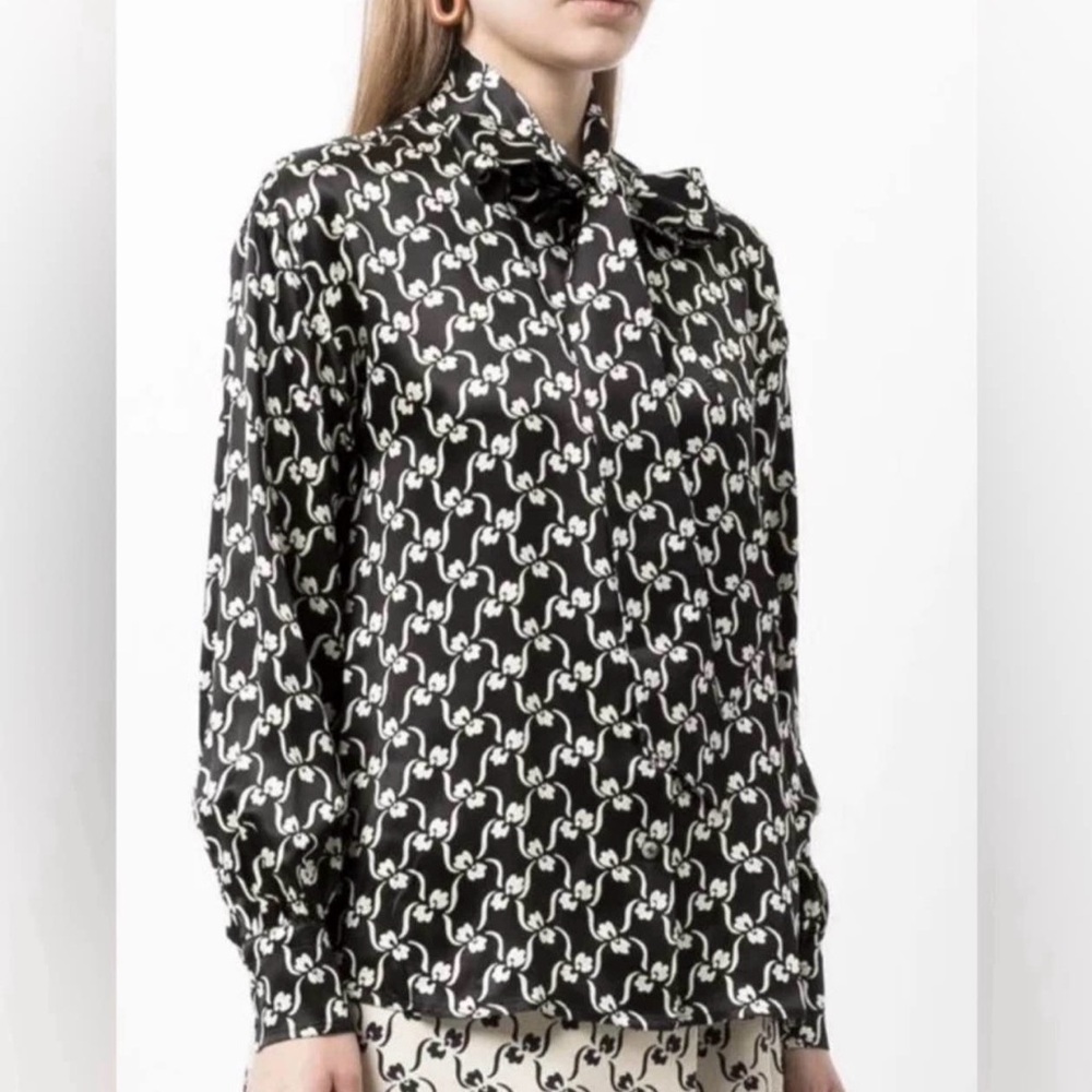 NWT Tory Burch Printed Bow Blouse-Size 00